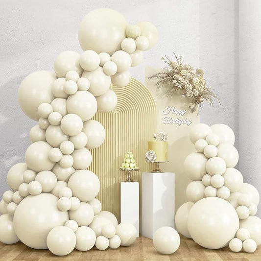 RUBFAC 135pcs Ivory White Balloons Different Sizes 18 12 10 5 Inch Latex Balloon Garland Arch for Party Decoration Birthday Gender Reveal Wedding Anniversary Baby Shower Party Supplies