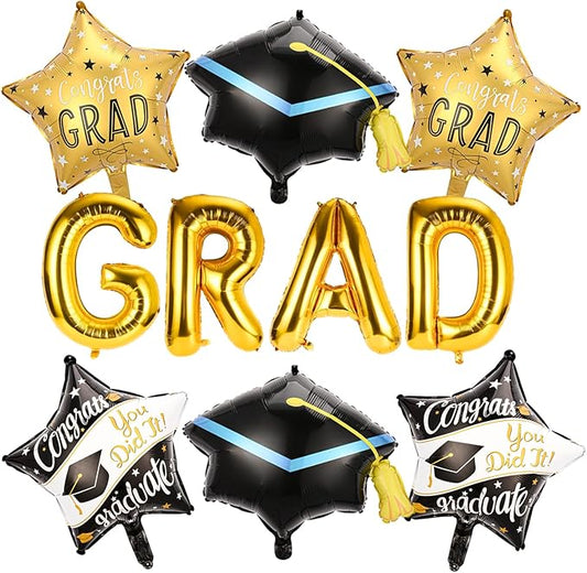 Graduation Balloons - Gold Letter Grad Balloons Graduation Cap Balloon Grad Cap Balloon Graduations Foil Balloons Class for 2026 Graduation Party Decorations