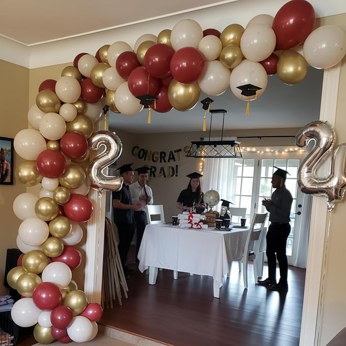 Burgundy and Gold Balloons, 60Pcs Burgundy Maroon Wine Dark Red White Metallic Gold Nude Balloons with Confetti Balloons for Girls Birthday Graduation Bridal Shower Wedding Party Decorations Supplies