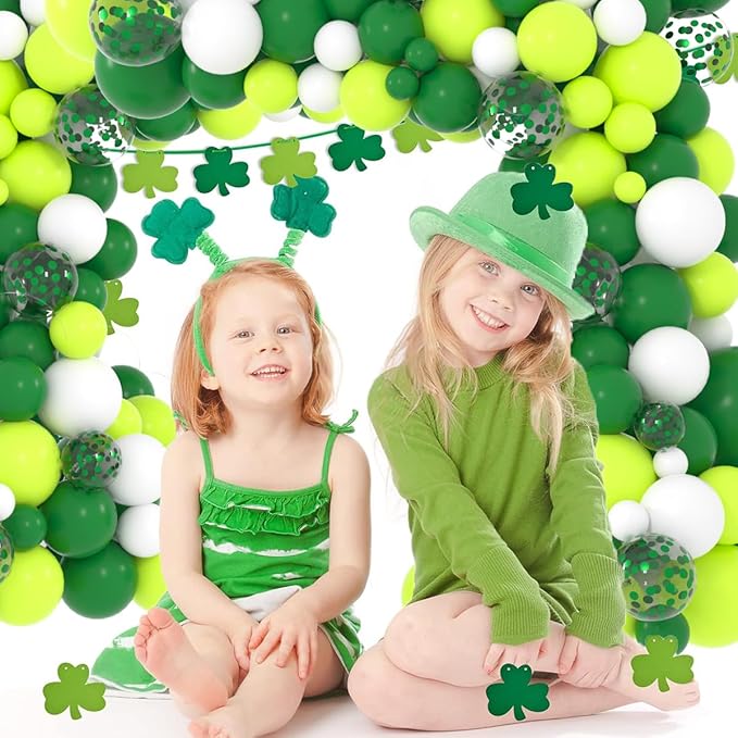 Green White Balloons Garland Arch Kit - Dark Green, Lime Green, Green White Balloons for Tropical Safari Wild Video Game Birthday Wedding Graduation Baby Shower St Patrick's Decorations