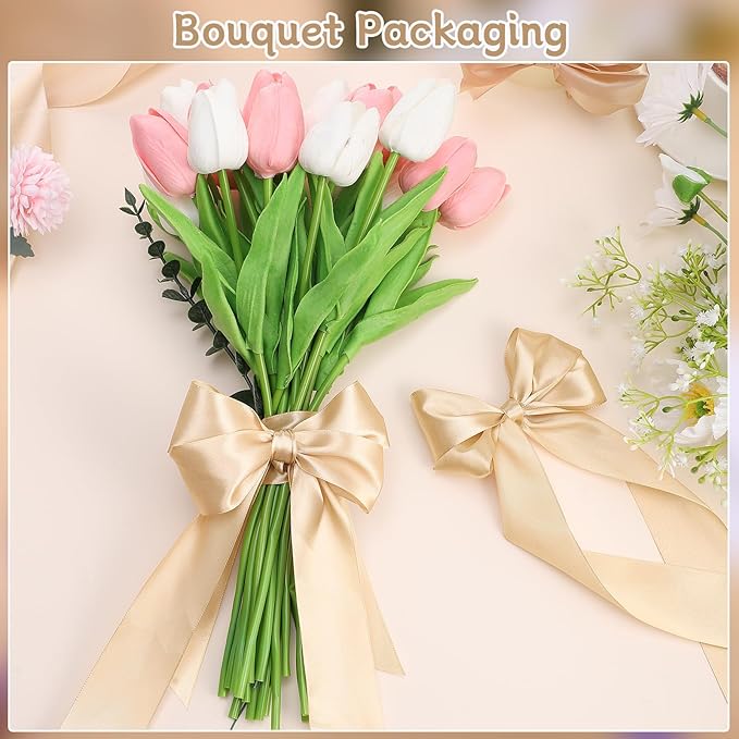 woric Champagne Gold Ribbon 1 1/2 Inch 60 Yards Wide Gift Satin Ribbons Gold Bows for Mothers Day Graduation Gift Wrapping Flower Bouquet Birthday Decorations
