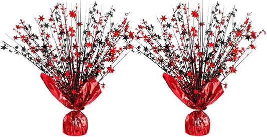 2 Pack Metallic Foil Spray Centerpiece Stars for Wedding, Birthday, Anniversary, Christmas Table Decor, Holiday Festival Baby Shower Graduation Mantle Party Decorations (Red&Black)