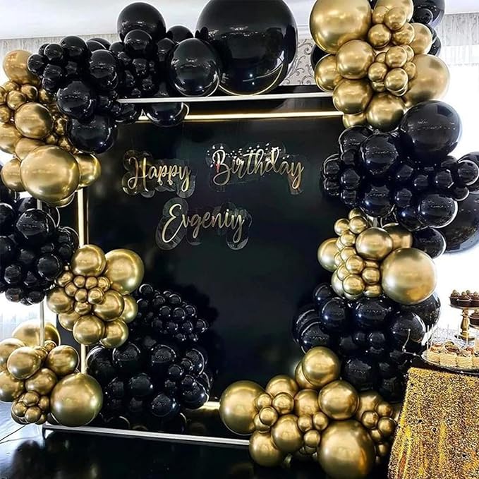 PartyWoo Black and Glod Balloons 140pcs Different Sizes of 18 12 10 5 Inch Black and Metallic gold Balloon Arch Kit for Birthday New Year's Eve Graduation Bachelorette Retirement Party Decorations