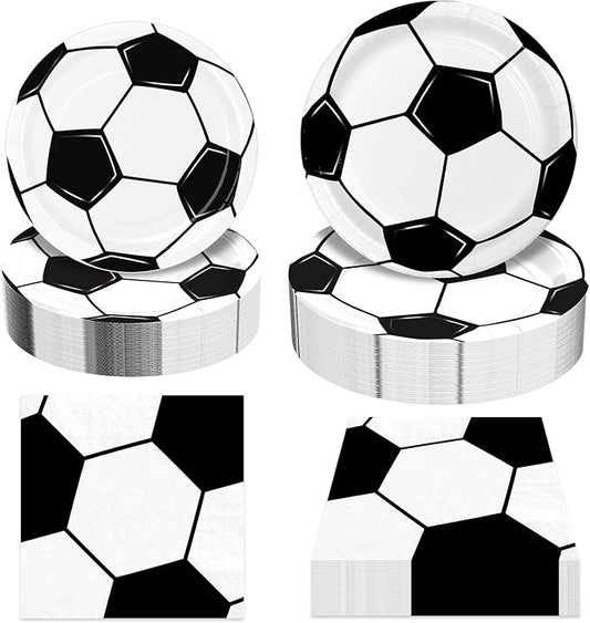 180Pcs Soccer Party Supplies Paper Plates and Napkins Serve 60 Disposable Tableware Set for Birthday Party Decorations Game Day Family Holiday Sports Events