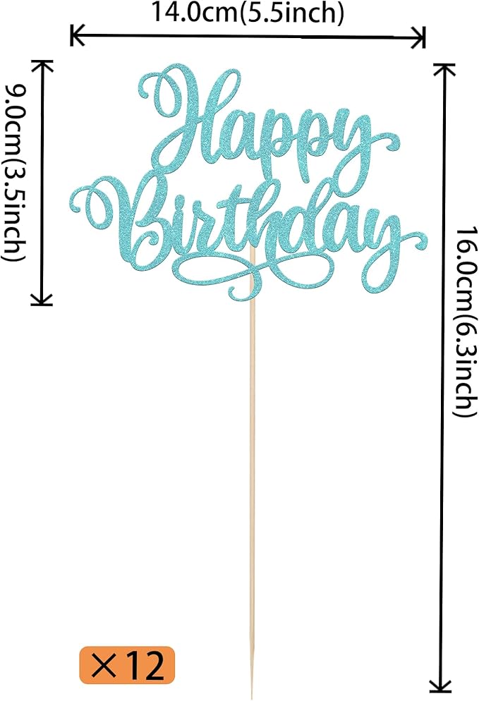 12 PCS Happy Birthday Centerpieces Sticks Double Sided Glitter Birthday Party Decorations Anniversary Table Flower Centerpiece for Celebrating Birthday Party Centerpieces Supplies Light Blue