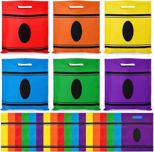 Wesnoy 48 Pcs Teacher Appreciation Crayon Gift Bags Bulk Back to School Goodie Treat Tote Non Woven Bags Crayon Party Favors for Graduation Party Supplies, 11.6 x 9.6 in