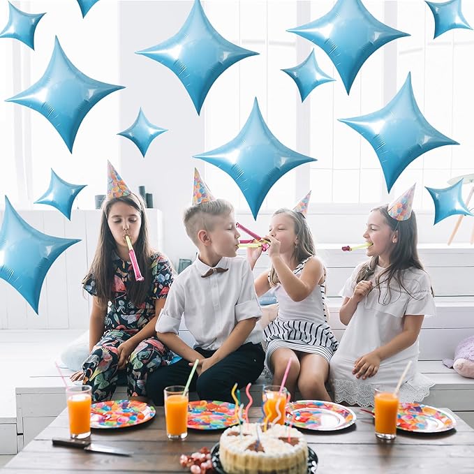 TONIFUL 30Pcs 26In&10In Star Balloons Large Blue Four Pointed Star Shape Foil Balloons Mini Star Mylar Balloons for Birthday Wedding Baby Shower Anniversary Engagement Party Decorations Supplies