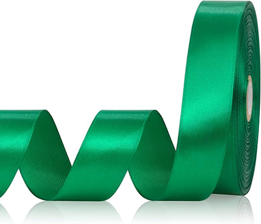 Green Ribbon 1 Inch 60 Yards, Green Satin Ribbon for Flower Bouquet, Graduation Lei, Crafts, Gift Wrapping, Baby Shower, Christmas and Wedding Decorations