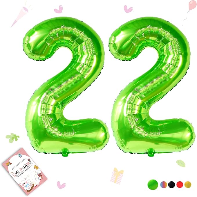 40 inch Number Balloon 0-9 Green Large Number 22 Balloons,Digital Balloons for Birthday Party Celebration Decorations Supplies, Helium Foil Number Balloons for Wedding Anniversary