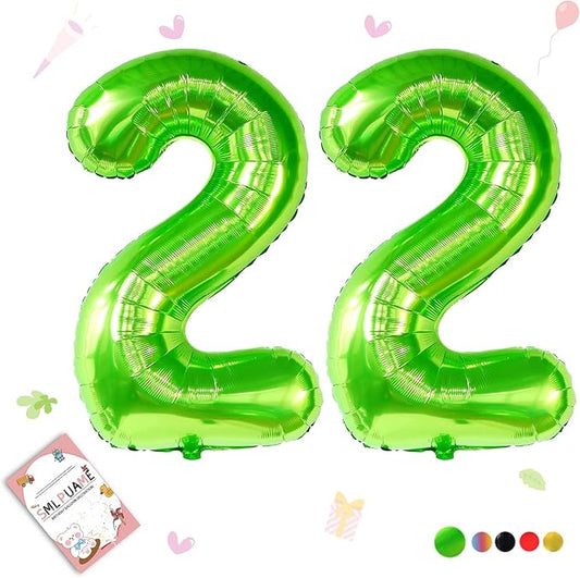 40 inch Number Balloon 0-9 Green Large Number 22 Balloons,Digital Balloons for Birthday Party Celebration Decorations Supplies, Helium Foil Number Balloons for Wedding Anniversary