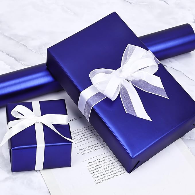 NESCCI Matte Metal Blue Wrapping Paper, Solid Color Paper,Gift Wrapping Paper,Perfect for Wedding,Valentine's Day,Birthday, Christmas,Baby Shower,DIY Bouquet (17 Inches X 32.8 Feet)