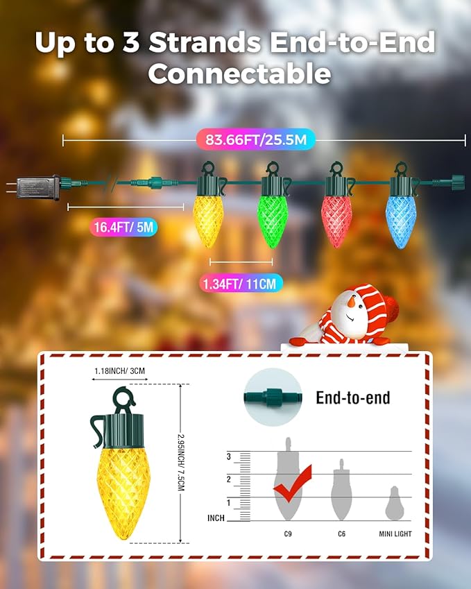 litogo C9 Christmas Lights Outdoor with Remote Control, 168FT(84 * 2) RGB Color Changing Xmas String Lights with Timer, Waterproof Connectable Fairy Lights for Outside Holiday Tree Patio Decoration