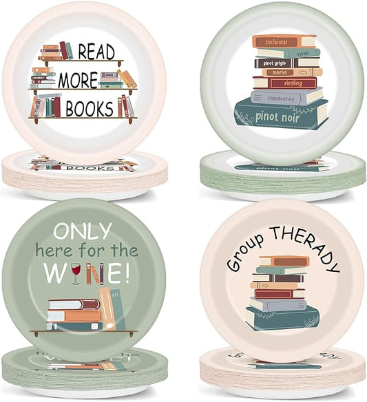48Pcs Book Club Party Paper Plates 7'' Reading Club Birthday Party Supplies Library Reading LoverTheme Group Therapy Disposable Dessert Dinner Plates Tableware for Kids Boys Shower Birthday Decoration