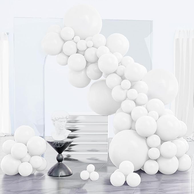 PartyWoo White Balloons 152pcs Different Sizes Pack of 18 12 10 5 Inch Matte Balloons Arch Kit for Baby Shower Birthday Graduation Wedding Anniversary Bridal Shower Party Decorations White-Y13