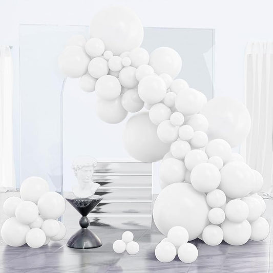 PartyWoo White Balloons 152pcs Different Sizes Pack of 18 12 10 5 Inch Matte Balloons Arch Kit for Baby Shower Birthday Graduation Wedding Anniversary Bridal Shower Party Decorations White-Y13