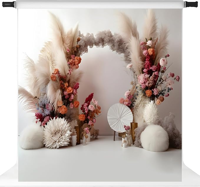Kate Boho Flowers Photography Backdrop 1St Birthday Arch Floral White Wall Photoshoot Background Photographic Studio Photo Props,10x10ft