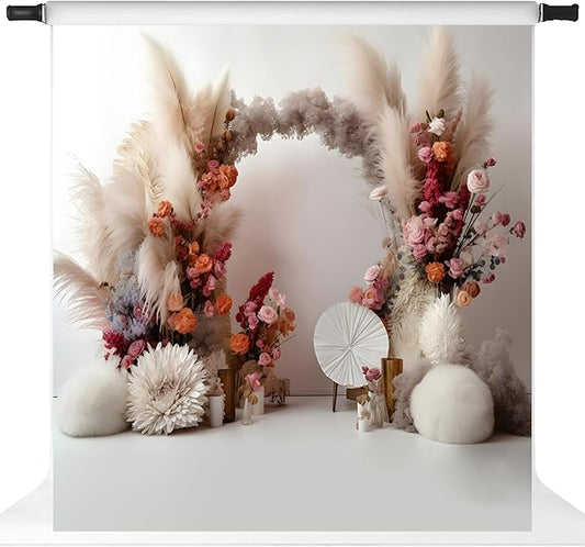 Kate Boho Flowers Photography Backdrop 1St Birthday Arch Floral White Wall Photoshoot Background Photographic Studio Photo Props,10x10ft