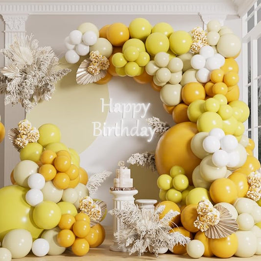 AULE Yellow Balloon Arch Kit 155Pcs Mustard Macaron Yellow White Balloons Garland for Sunflower Birthday Bee Graduation Anniversary Gender Reveal Baby Shower Theme Party Decoration