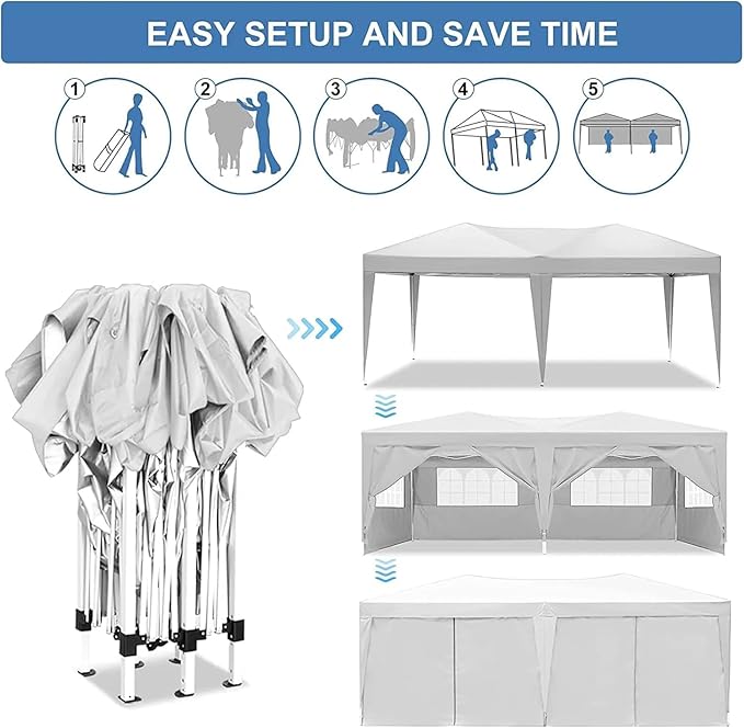 10x20 Pop Up Canopy Tents for Parties, Portable Outdoor Tent with Carry Bag & 4 Sandbags, for Wedding, Patio Events, Commercial, Birthday, Graduation (White, 10x20)