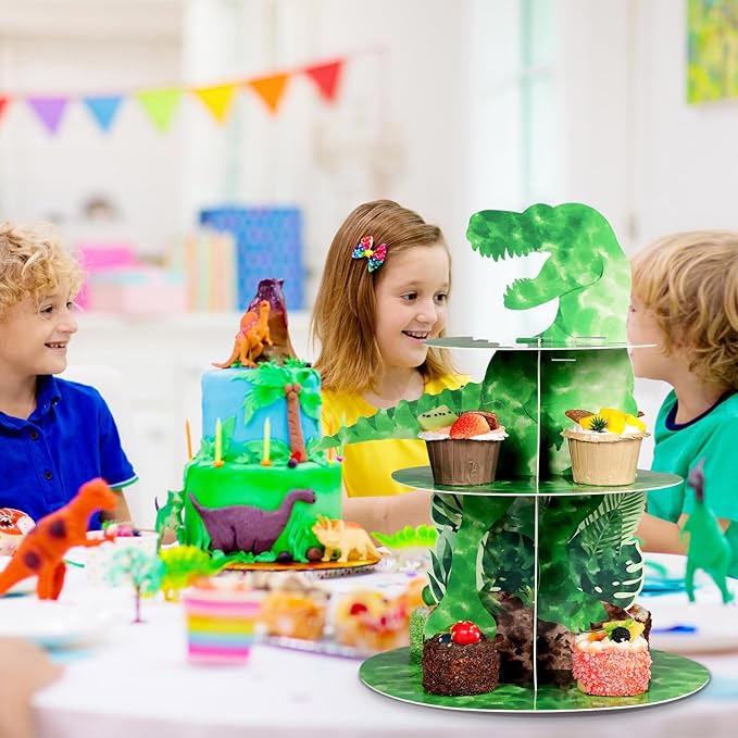 Censen Dinosaur Cupcake Stand Pixel Dino Cupcake Holder Cake Stands Dessert Tower Toppers Dinosaur Pixel Theme Birthday Party Decorations for Baby Shower Party Supplies
