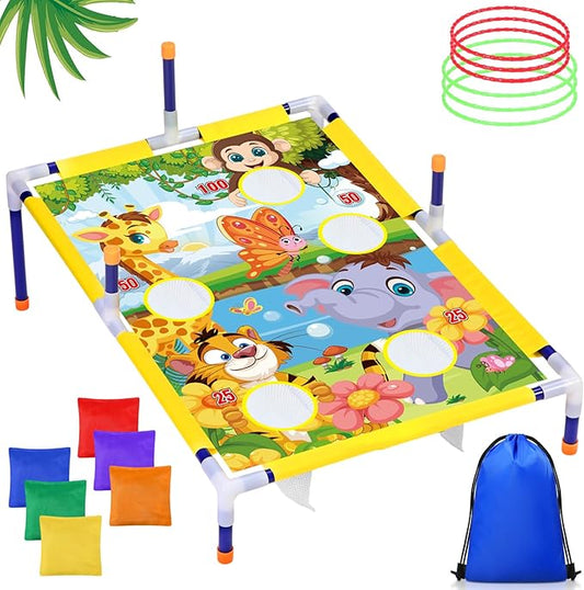 Leitee 2 in 1 Bean Bags Toss Game Animal Cornhole Bean Bags Ring Toss Game Kids Cornhole Games Set Party Carnival Games Toys Gifts Birthday Games Ideal Birthday for Ages 4-8 Toddlers