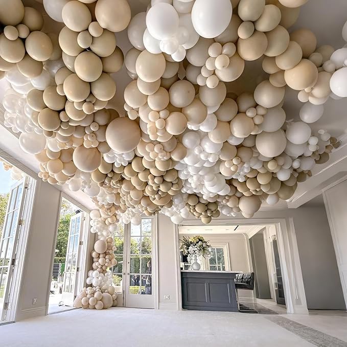110pcs Sand White Balloon 12 inch, Sand white Latex Balloons for Birthday Party Baby Shower Wedding(with 2 Ribbons).