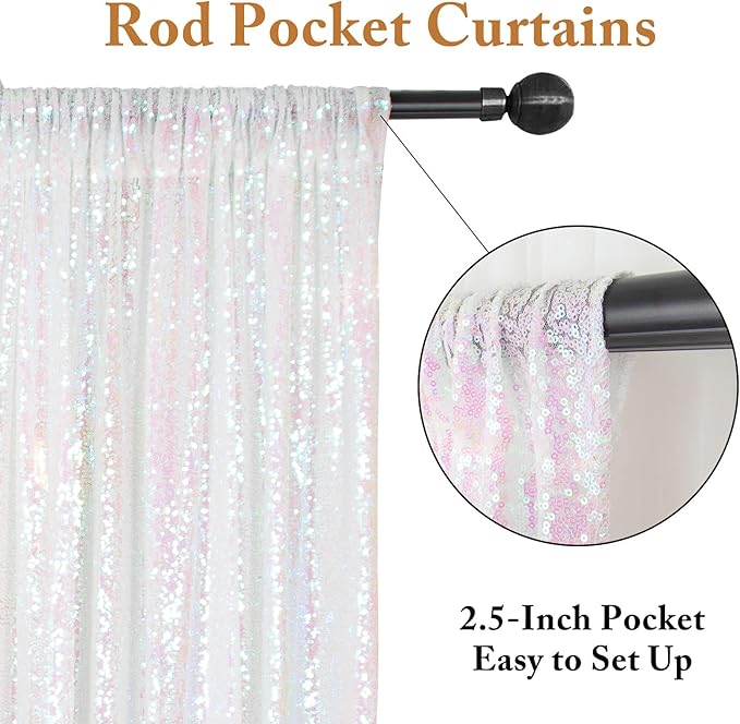 ShinyBeauty White Iridescent Backdrop 10FTx10FT Sequin Backdrop Fabric Backdrop White Glitter Backdrop Curtain Photograph Backdrop Wedding Backdrop