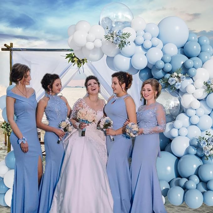 156pcs Dusty Blue Balloon Arch Kit Different Sizes Light blue Baby Blue and White and Clear Latex Balloons Garland Arch Kit for Baby Shower Gender Reveal Wedding Birthday Decorations for Boy Men