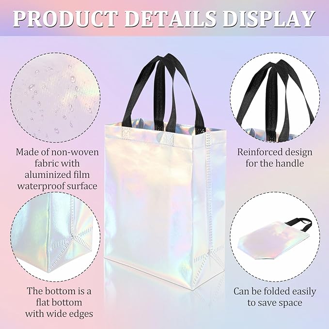 30pcs High-grade Gift Bags Medium with Handles-Mix Color(10xGolden Rose,Golden Yellow,Iridescent),Reusable Gift bags,Bulk Gift Bags with Handles,Party Favor bags,Ideal for Wedding,Birthday(8X4X10)