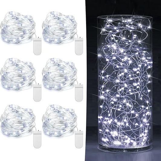6 Pack Fairy Lights Battery Operated 7ft 20 LED Mini String Lights Twinkle Lights Silver Wire Firefly Starry Lights for Mason Jars Wedding Party Christmas Centerpiece Table Decorations, Cool White