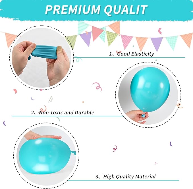 Teal Blue Balloons, Turquoise Balloons Macaron Teal Blue Balloon, Peacock Blue Retro Sea Blue Metallic Gold Balloon for Birthday Baby Shower Wedding Summer Beach Party Decoration