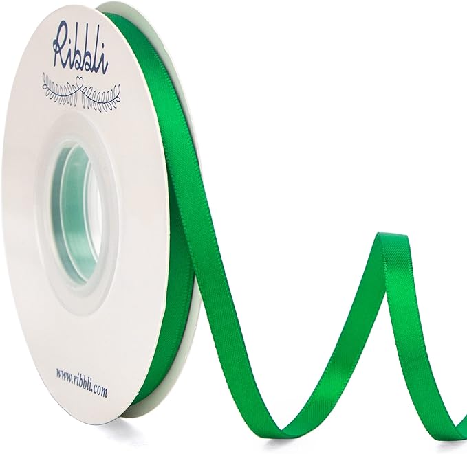 Ribbli Emerald Green Double Faced Satin Ribbon,1/4” x Continuous 25 Yards,Use for Bows Bouquet,Gift Wrapping,Christmas Decorating