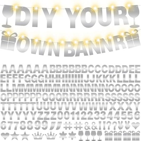 175Pcs DIY Glitter Customizable Banner Kit Happy Birthday Letters Banner Winter Wonderland Banners Snowflakes Personalized Banners Decor Baby Shower Birthday Party Decorations Supplies(Shiny Silver)