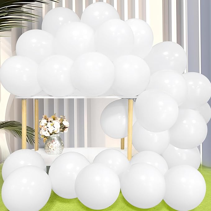 Firomi White Balloons 12-inch 100 Pack Big Helium Matte Shiny Pastel Round White Thicken Latex Balloon for Wedding Birthday Party Engagement (with 3 Ribbons)