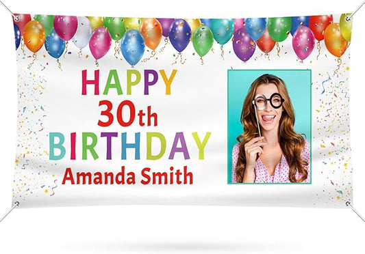 Happy Birthday Banner Personalized Name Photo Age Custom Birthday Banners and Signs Customize for Birthday Party Decoration 4'x2'