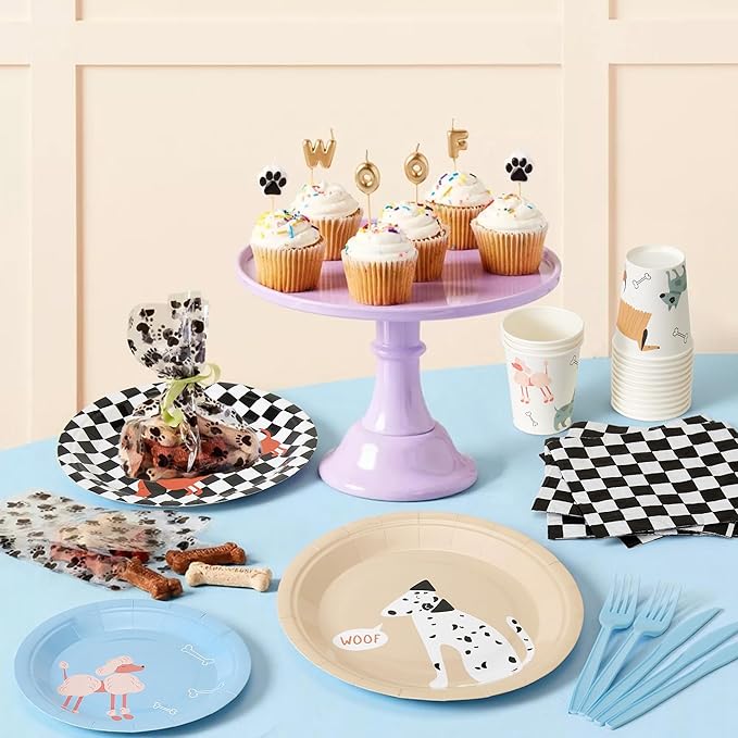 144Pcs Pet Dog Birthday Party Supplies Decorations Puppy Themed Paper Plates Napkins Vintage Puppy Party Tableware Disposable Pet Dinnerware Set for Kids Birthday Baby Shower Table Decor, Serve 24