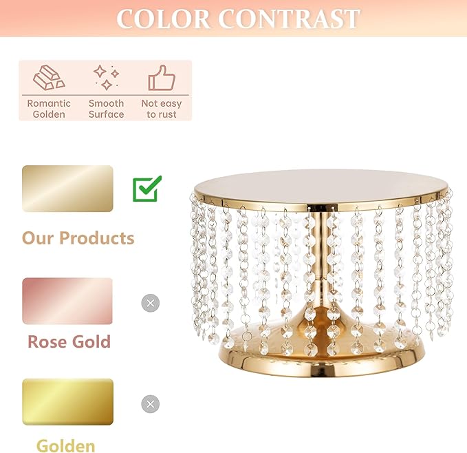 Cake Stand for Dessert Table 12 Inch Gold Crystal Pendants Metal Cake Stand Serves as A Round Dessert Cupcake Display Plate for Table, Wedding, Party, Event