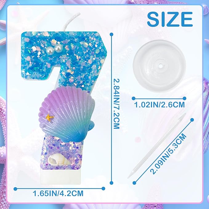 Blue and Purple Birthday Candles, 7th Birthday Cake Decoration, Cupcake Candles，Suitable for Mermaid Theme Party Cake Decoration (7)