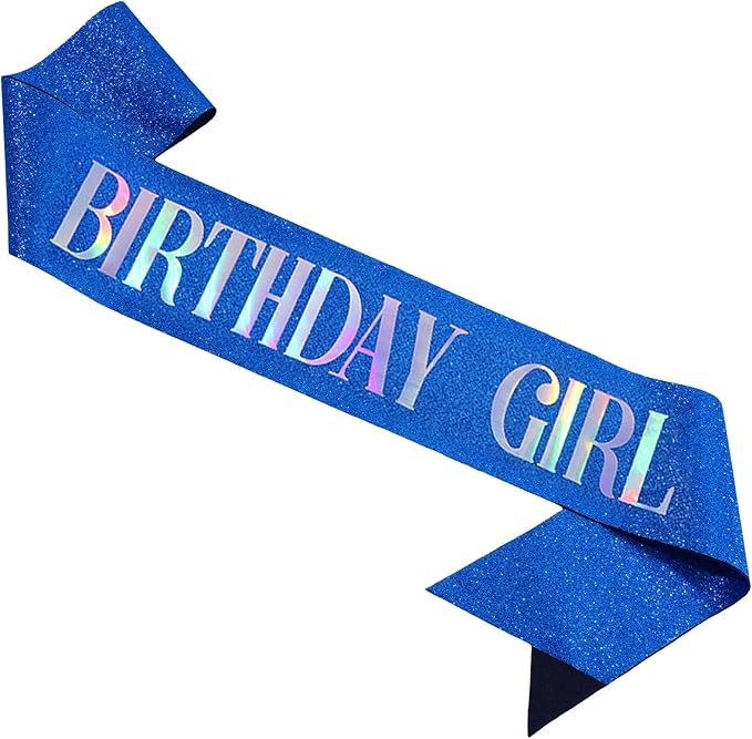 Birthday Sash for Girl, Dazzle Foil Letter Glitter Royal Blue Birthday Sash for Women Girl Kids Teenager Bday Gifts Party Favors Photo Prop