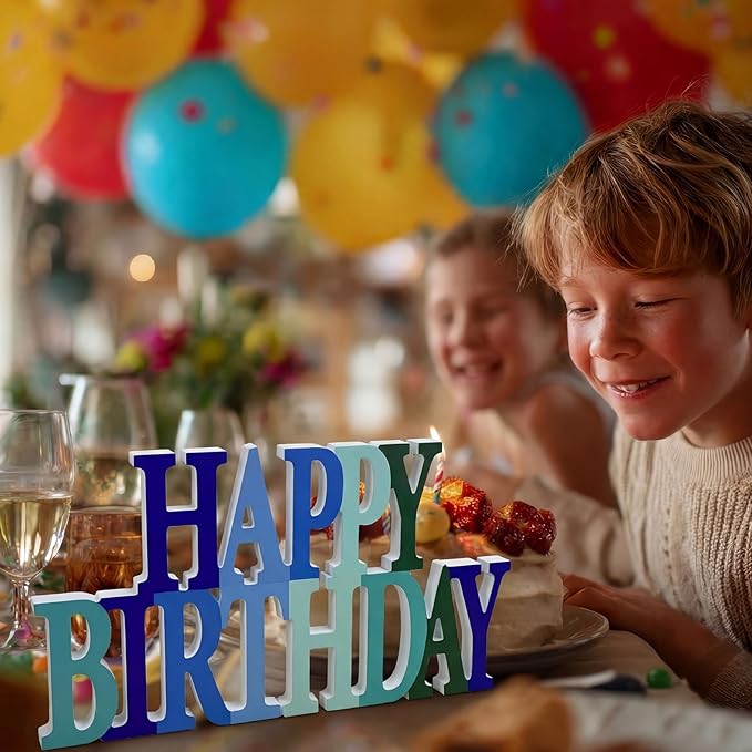 Novabright Happy Birthday Sign Centerpieces for Table Birthday Party Decorations for Women Bday Birthdays Themed Celebration Party Supplies(Blue and Green,Glitter)