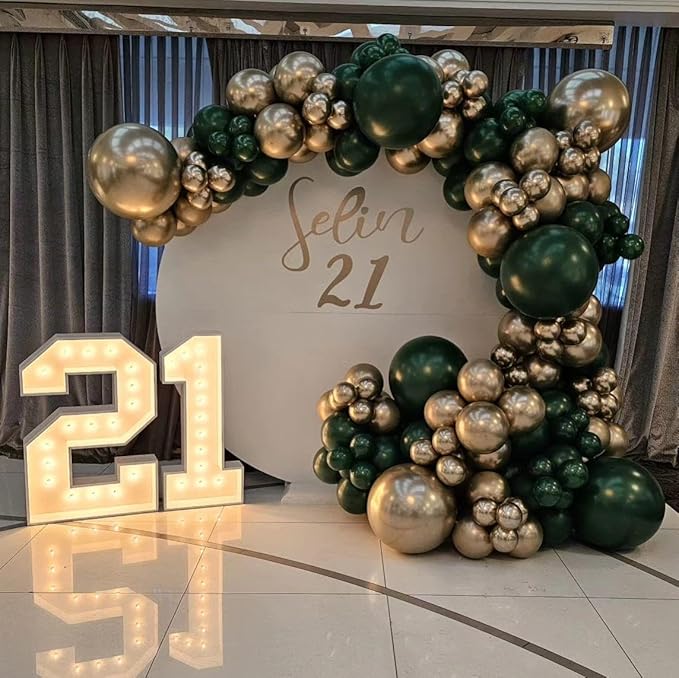 201Pcs Green and Gold Balloon Arch Kit, Explosion Star Emerald Dark Green Metallic Gold Latex Balloon Garland Kit, Different Size Balloons for Birthday Baby Shower Jungle Party Decoration