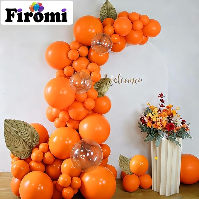 Firomi Orange Balloons 12-inch 100 Pack Thicken Latex Balloon (with 3 Ribbons)