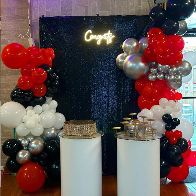 Red and Black Balloons Arch Kit, Red Black and Silver Balloons for Anniversary Birthday Racing Car Poker Party Decoration
