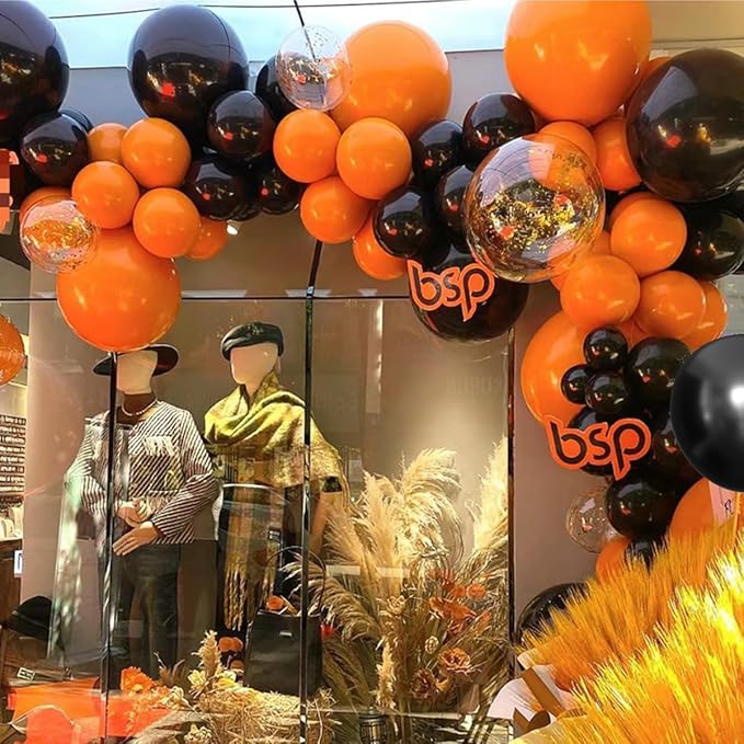 MEBAY Orange Black White and Metallic Silver Balloons Garland Arch Kit, 146 Pcs Latex Balloons with Confetti for Birthday Party Graduation Father's Day Anniversary Bachelorette Party Decoration