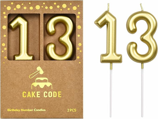 2.76 Inch Classical Gold 13 Number Birthday Candles, Gold Number Candles, Cake Number Candles, Party Celebration