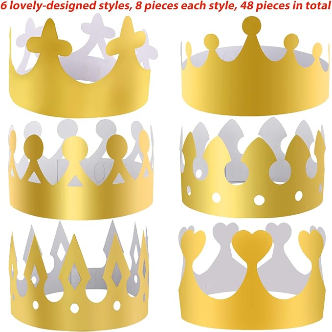 SIQUK 48 Pieces Paper Crowns Gold Paper Party Crown Hats King Crown for Kids and Adults