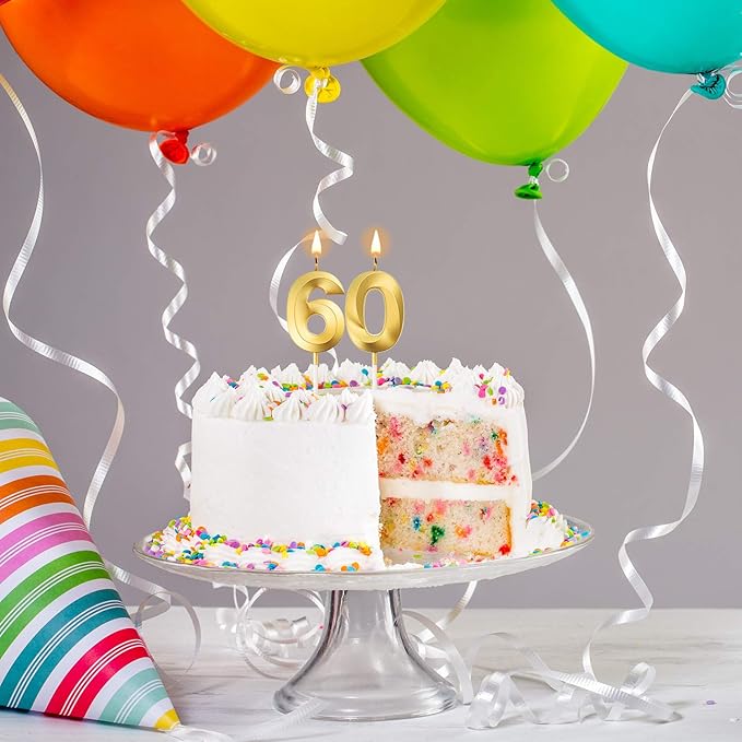 BBTO 60th & 6th Birthday Candles Number Candles Cake Topper Decoration for Birthday Wedding Anniversary Celebration Supplies(Gold)