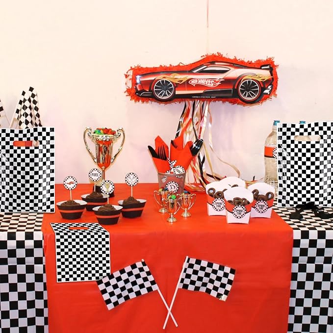 Hxezoc 50 Pieces Race Car Party Bags Plastic Checkered Bags Practical Gift Bags Car Party Favors for Race Car Theme Birthday Party Decoration Supplies