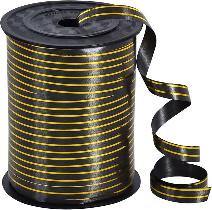TONIFUL Curling Ribbon-Black Gold Balloon Curling Ribbons-250 Yards Balloon String for DIY Decor,Gift Wrapping,Ribbons and Bows for Christmas New Year Birthday Gifts Halloween Graduation Supplies