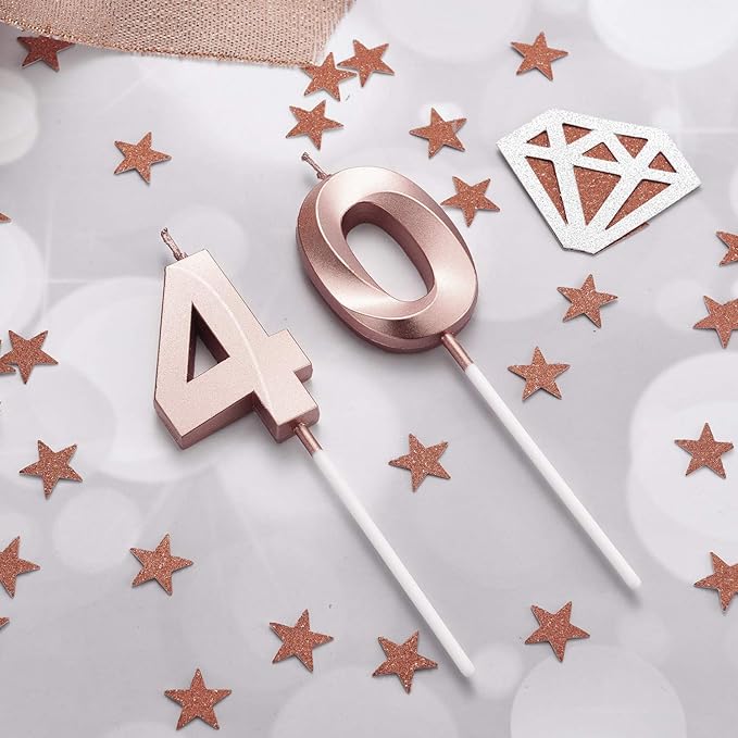 BBTO 40th & 4th Birthday Candles Number Candles Cake Topper Decoration for Birthday Wedding Anniversary Celebration Supplies(Rose Gold)